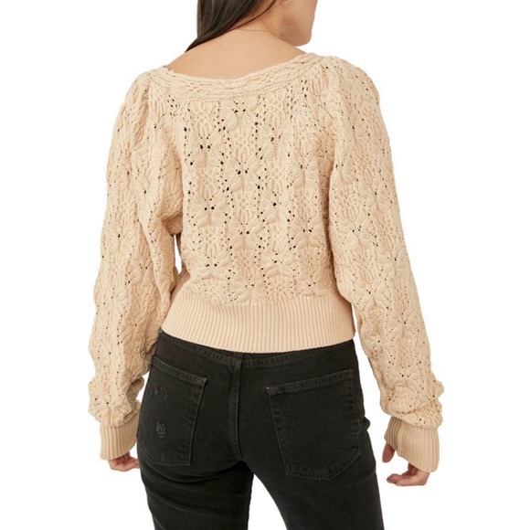 Free People Olive You Surplice V-Neck Texture Cable Wrap Cardigan In Macadamia - Picture 4 of 13